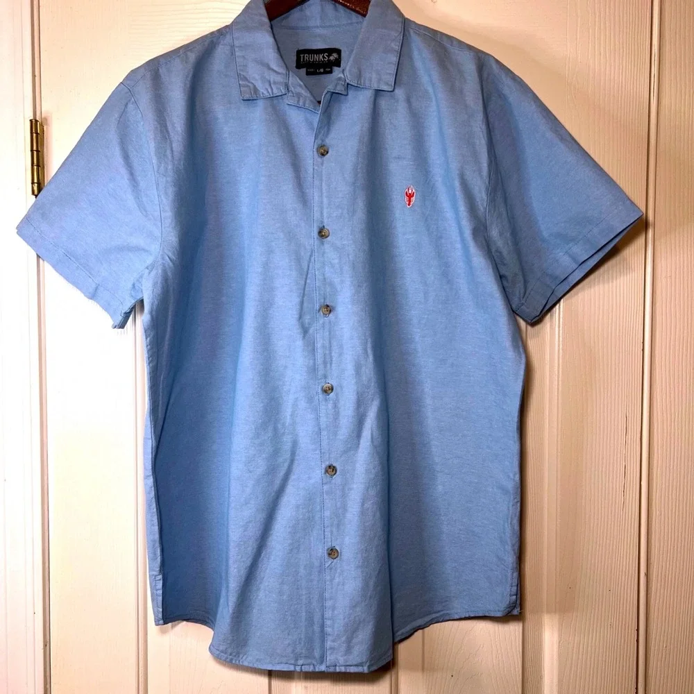 Trunks‎ Surf & Swim Co Mens Blue Cotton Lobster Embroidered Short Sleeve Shirt L